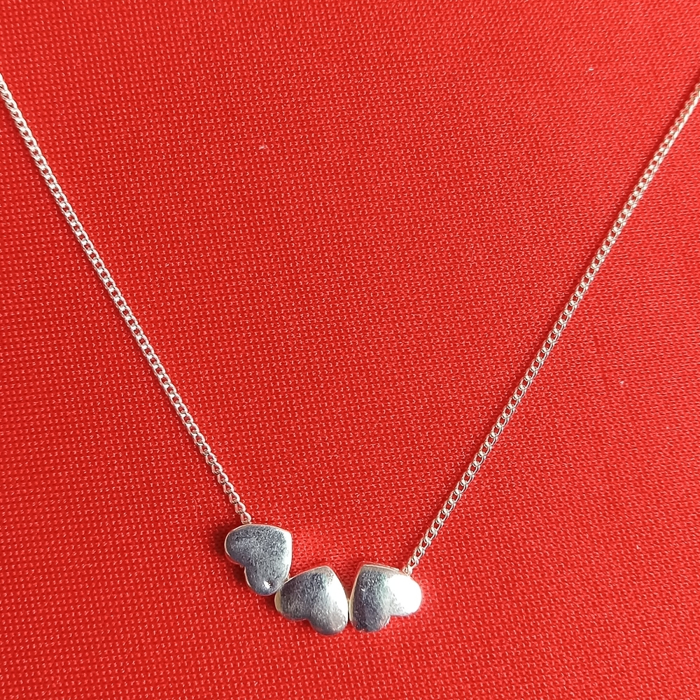 925 Sterling Silver Necklace‎ with Heart Pendant Triple Heart--New with tags